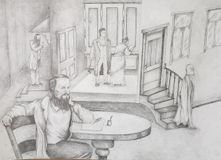 Несговоров Вениамин. 15 лет Мир Достоевского. 2021 г. Бумага, карандаш. Преподаватель  Ю.В.Ефимова