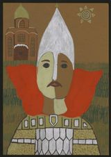 Юшко Анастасия. 10 лет                                                                                                                   Новгородский князь Александр. 2021 г. Бумага, смешанная техника